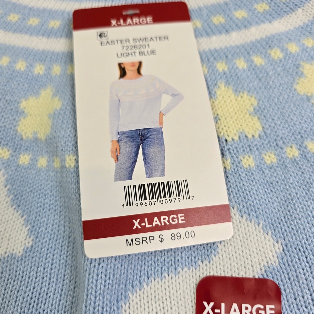 Vince Camuto Easter Sweater Womens XL Light Blue Rabbit Fair Isle Knit Bunny New - Picture 3 of 6
